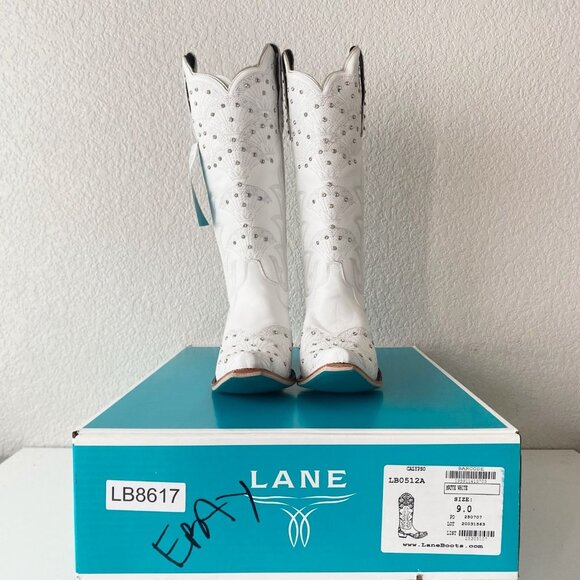 Lane CALYPSO Womens Cowboy Boots 9 White Western Cowgirl Mid Calf Pointed Toe - Picture 10 of 11